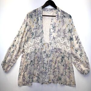 Easel Sheer Floral Crochet Cardigan Duster Kimono size Medium Swiss‎ Dot Boho